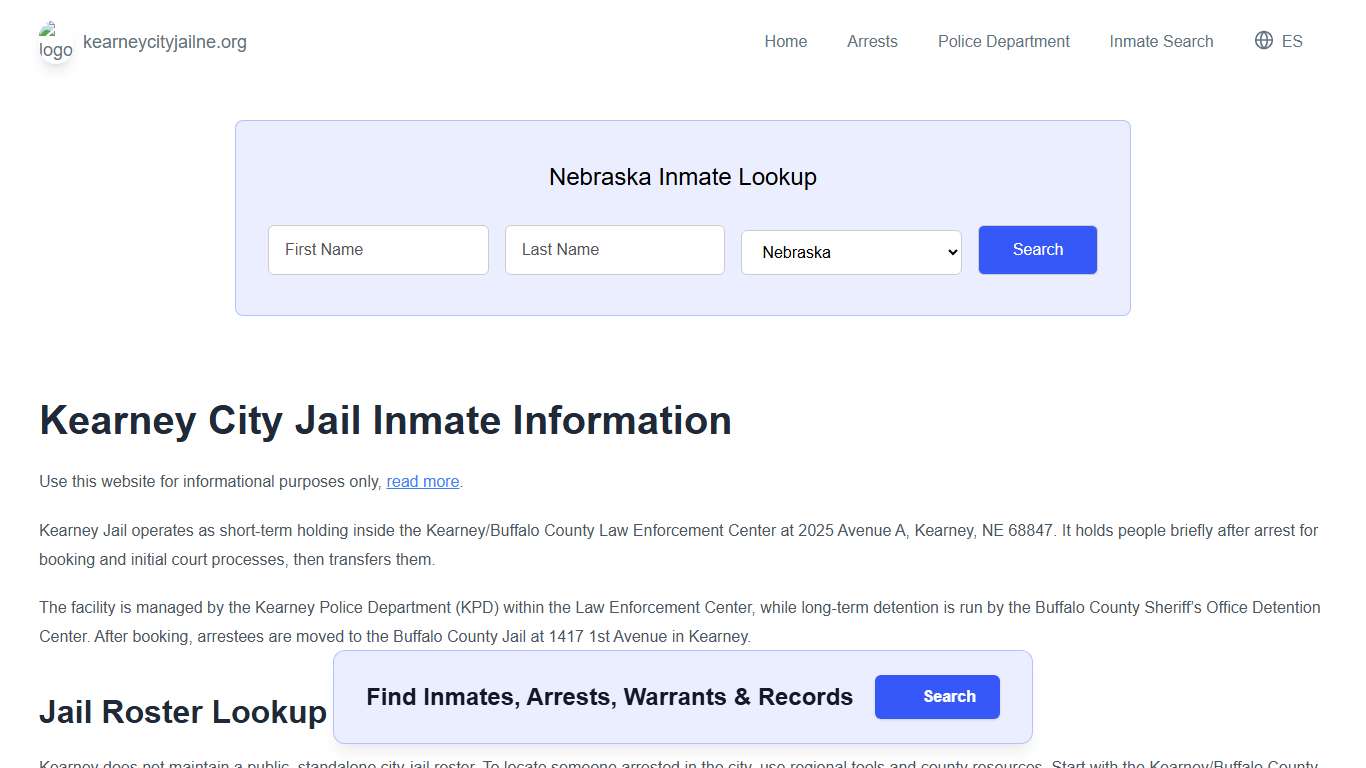 Kearney Jail, NE Inmate Roster, Municipal Jail Info